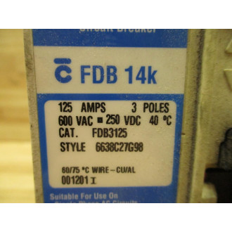 Cutler Hammer Westinghouse FDB3125 125A Industrial Circuit Breaker Series C - Used
