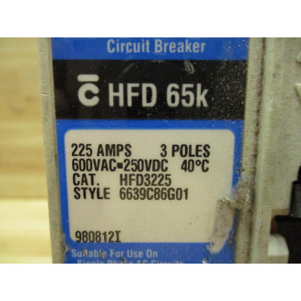 Cutler HammerEatonWestinghouse HFD3225 225A Industrial Circuit Breaker Series C - Used