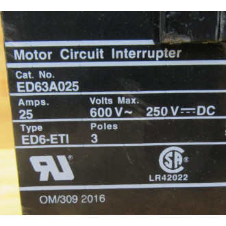 Siemens ED63A025 ITE Motor Circuit Interrupter W Cracked Housing - Used