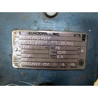 SEW-Eurodrive BVS90-100 PM-1823736 SA62DT90L4VSTH Motor WGearbox DFT90L4VSTH - Used