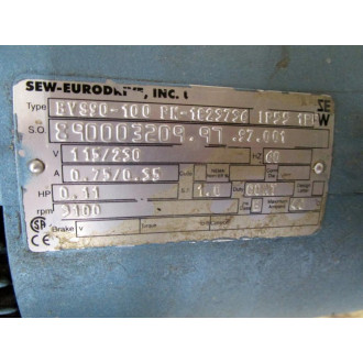 SEW-Eurodrive BVS90-100 PM-1823736 SA62DT90L4VSTH Motor WGearbox DFT90L4VSTH - Used