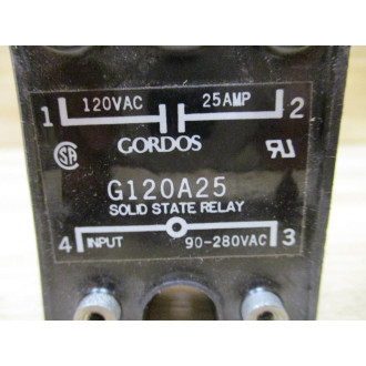 Gordos G120A25 Solid State Relay WO Terminal Screws 120VAC - Used