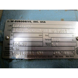 SEW-Eurodrive KAF47AD2P Gear Reducer Ratio:104.37 - New No Box