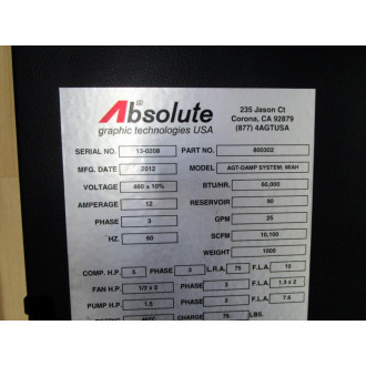 Absolute Graphic Technologies 800302 Enclosure AGT-DAMP SYSTEM MIAH Enclosure Only - Used