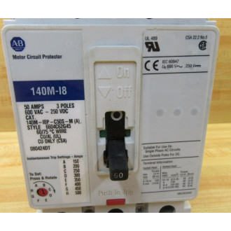 Allen Bradley 140M-18P-C50S-M Circuit Breaker 140M18PC50SM - Used
