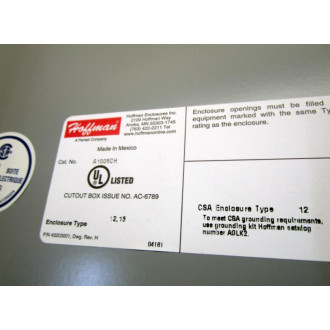 Hoffman A1008CH Jic Enclosure - Used