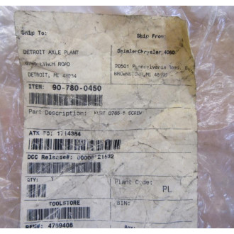 Daimler-Chrysler Kurt-0765-5 Screw Kur-0765-5 - New No Box