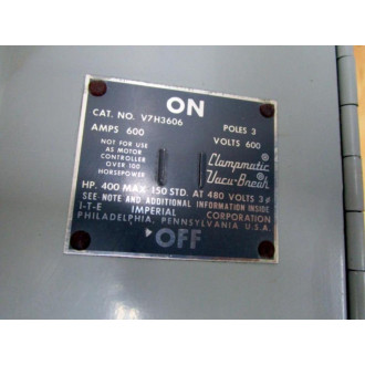 Gould Siemens ITE V7H3606 Clampmatic Vacu-Break Switch - Used