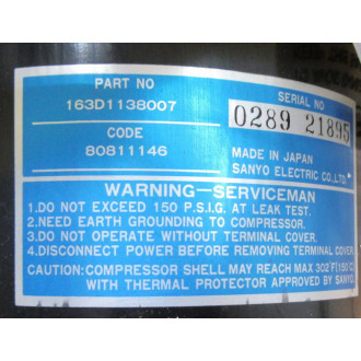 Sanyo Electric 163D1138007 Compressor - New No Box