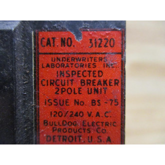 Bulldog Electric 31220 Pushmatic 20 AMP Circuit Breaker - Used