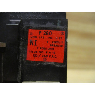 Bulldog Electric P 260 Pushmatic 60AMP Circuit Breaker P260 - Used