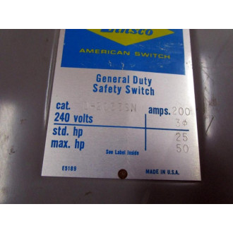 Zinsco D-2033SN Safety Switch D2033SN - Used