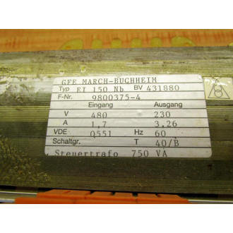 GFE March-Buchheim 9800375-4 Transformer EI 150 NB - Used