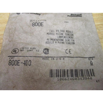 Allen Bradley 800E-4D3 Pilot Light Module 800E-4D0 Series A