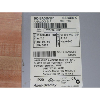 Allen Bradley 160-BA06NSF1 Speed Control Drive 160BA06NSF1 Series C - Used