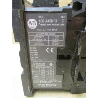 Allen Bradley 100-A45NA3 Contactor 100A45NA3 Series C - Used