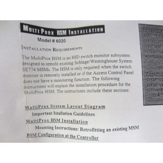HID 6020ANN00 MultiProx HSM Interface 6020-301-01 WInst Guide & Hdw