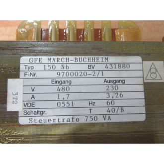 GFE March-Buchheim 9700020-21 Schaltgr Transformer 150 Nb - Used