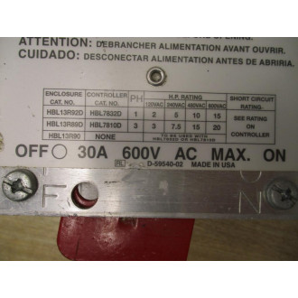 Hubbell D-59540-02 Circuit-Lock Manual Motor Controller - Used