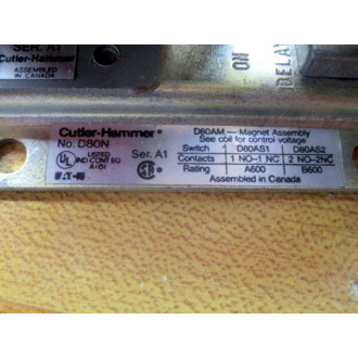 Cutler Hammer D80N Eaton Pneumatic Timer WD80AM Magnet Assy.