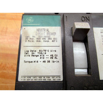 General Electric TED136020 Circuit Breaker - Used
