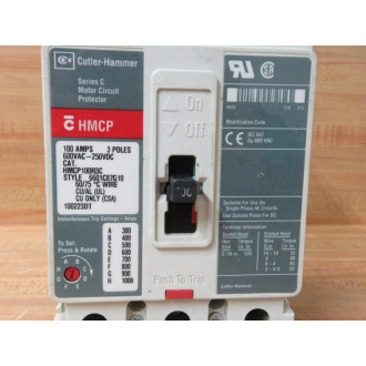 Cutler Hammer HMCP100R3C Eaton 100A Motor Circuit Protector 6601C87G10 - Used