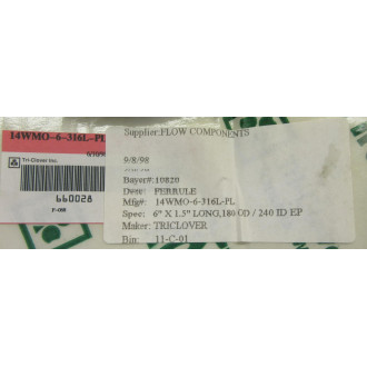 Tri-Clover 14WMO-6-316L-PL Ferrule 14WMO6316LPL