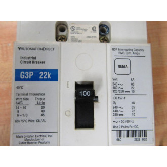 Automation Direct G3P 22K 100A Circuit Breaker G3P22K - Used