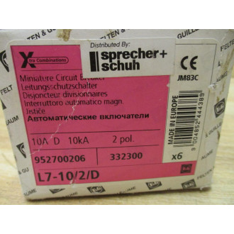 Sprecher+Schuh L7-102D 10A Circuit Breaker L7102D (Pack of 6)