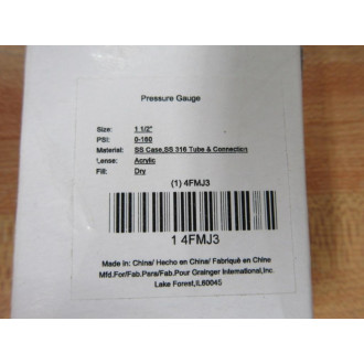 Grainger 4FMJ3 Pressure Gauge SS Case