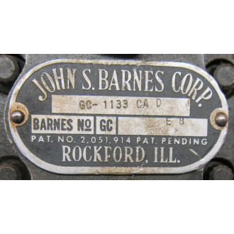 John S. Barnes GC-1133 Hydraulic PumpGC1133 - Used John S. Barnes GC-1133 Hydraulic PumpGC1133 - Used