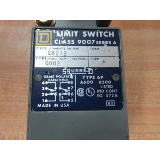 Square D 9007-C62A2 Limit Switch 9007C62A2 - Used