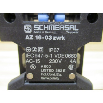 Schmersal AZ 16-03 ZVRK Safety Interlock Switch AZ1603ZVRK W Cable Gland - Used