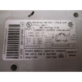 Allen Bradley 1489-A1C100 10A Circuit Breaker 1489A1C100 (Pack of 4) - Used