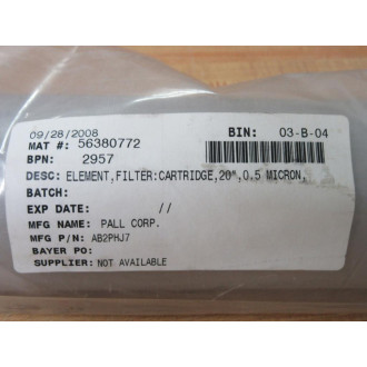 Pall AB2PHJ7 Filter Element Cartridge OD: 2.7535