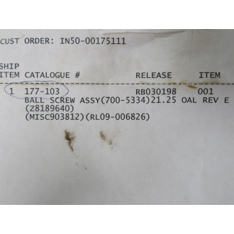 Kingsbury 177-103 Ball Screw Assy 700-5334