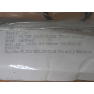 Pall AB2PHJ7 Filter Element Cartridge Bore 1-58" OD 2.3970"
