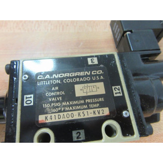 C.A. Norgren K41DA00-KS1-KV2 Air Control Valve K41DA00KS1KV2 - Used