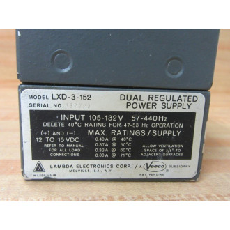 Lambda LXD-3-152 Dual Regulated Power Supply LXD3152 - Used