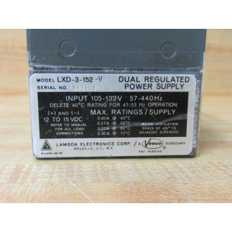 Lambda LXD-3-152-V Dual Regulated Power Supply LXD3152V - Used