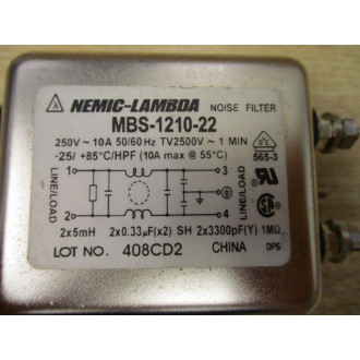 Nemic-Lambda MBS-1210-22 Noise Filter MBS121022 -2585°CHPF - New No Box