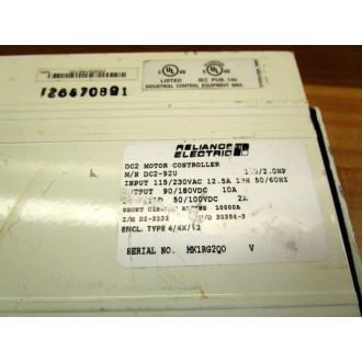 Reliance Electric DC2-92U Motor Controller DC292U - Used