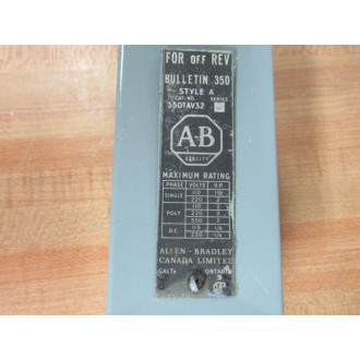 Allen Bradley 350-TAV32 Reversing Drum Switch 350TAV32 WO Handle - Used