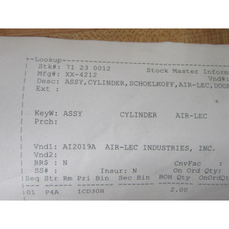 AIR-LEC XX-4212 Cylinder Assy 71-23 0012 - Used