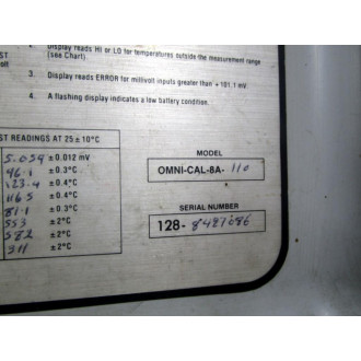 Omega OMNI-CAL-8A-110 Portable Thermocouple Tester OMNICAL8A110 - Used