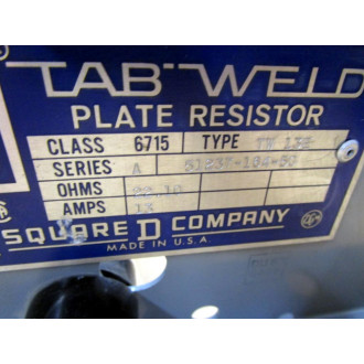 Square D 6715-TW-13E Plate Resistor 6715TW13E - Used