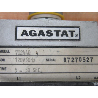 Agastat 7024AD Pneumatic Timing Relay 5-50 Seconds WO Knob - Used