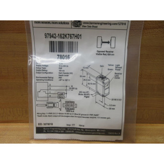 Banner 97942-162K767H01 Photoelectric Sensor 97942162K767H01