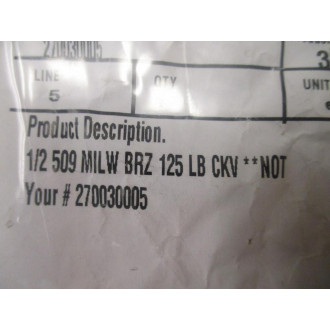 Milwaukee Valve 3007577 Horizontal Swing Check Valve 509-12