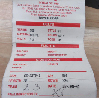 Intralox S900FTGAZ.3 Belt S900FTGAZ.3 30 Feet